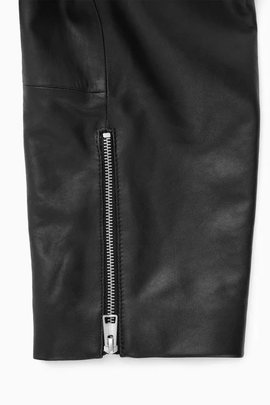 COS Women's Oversized Cropped Leather Biker Jacket in Black