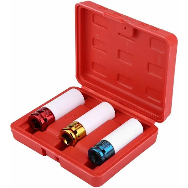 Wheel Socket, Set of 3 Impact Sockets for Aluminum Rims, 17, 19, 21 mm for Garage Workshop