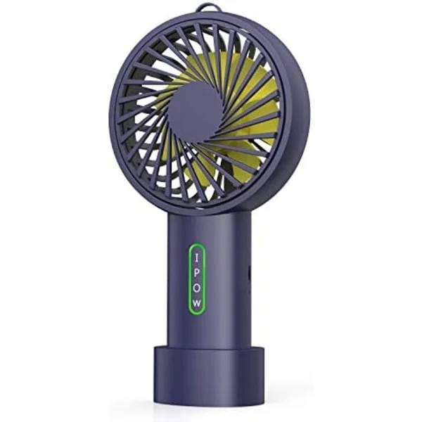 IPOW Mini handhållen fläkt Personlig bärbar fläkt 3 hastigheter justerbar vinkel Avtagbar baslinan USB Laddningsbatteridriven Litet skrivbord Cool