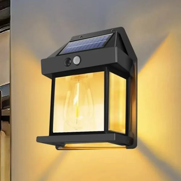 Solcelledrevet vegglampe utendørs, solcelledrevet vegglampe i wolfram, solcellelamper for utendørs med bevegelsessensor, vanntett vegglampe utendørs
