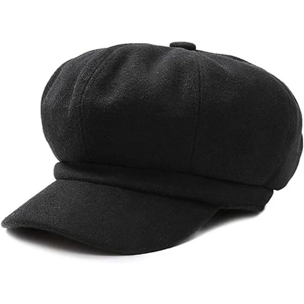 54-60CM(Sort)Elegant Dame Beret Hat Fritid Rejse Hat Newsboy Beret Basker Hat Kvinde Ottekantet Hat