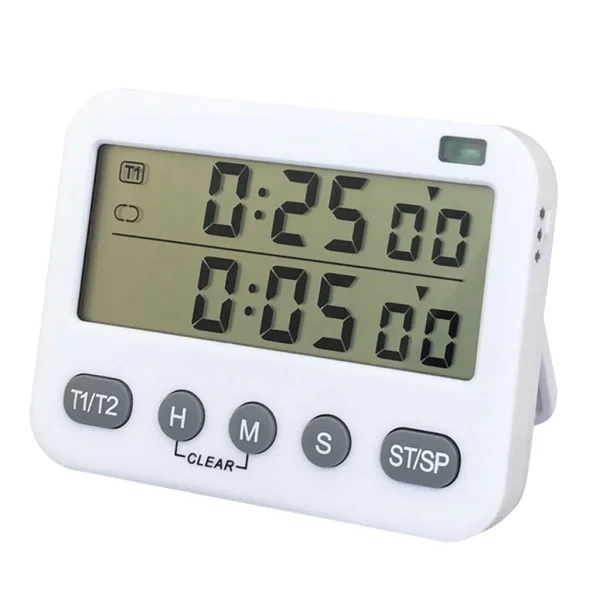 Magnetisk Nedräkningstimer Dubbel Digital Timer, Digital Timer för Matlagning med Sekunder, med 3 Justerbara Nivåer