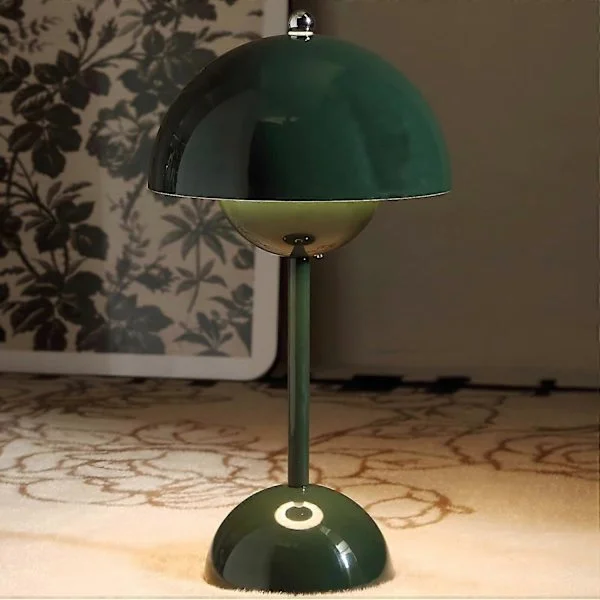 Flowerpot Cordless Table Lamp, 1800mAh Battery Mushroom Table Lamp, Portable Patio Table Lamp, Small Rechargeable Lamp (Green)