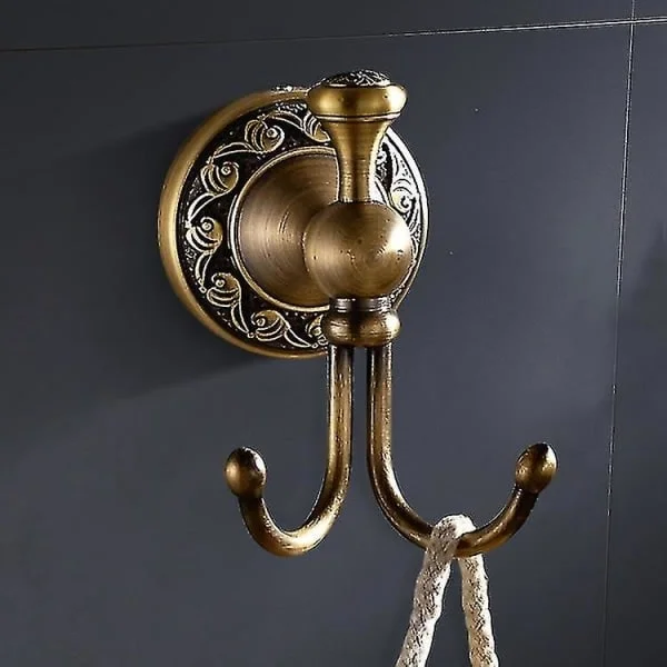Tøjkrog Retro Messing Badeværelseskrog 2 Kroge Badeværelsestilbehør Sæt Toiletpapirholder Antik Messing Finish Vægmontering Guldvåg-FX-