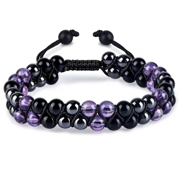 Triple Protection Bracelet for Women, Genuine Healing Crystal Bracelet Amethyst Black Obsidian Hematite 6mm, for Protection Balance,AB