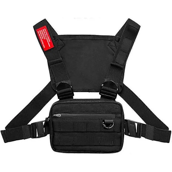 (SC) Shoulder Bags for Men and Women, Tactical Hard Chest Bag, Hip Hop Streetwear Sports Bags Chest Pocket Waist Bag
