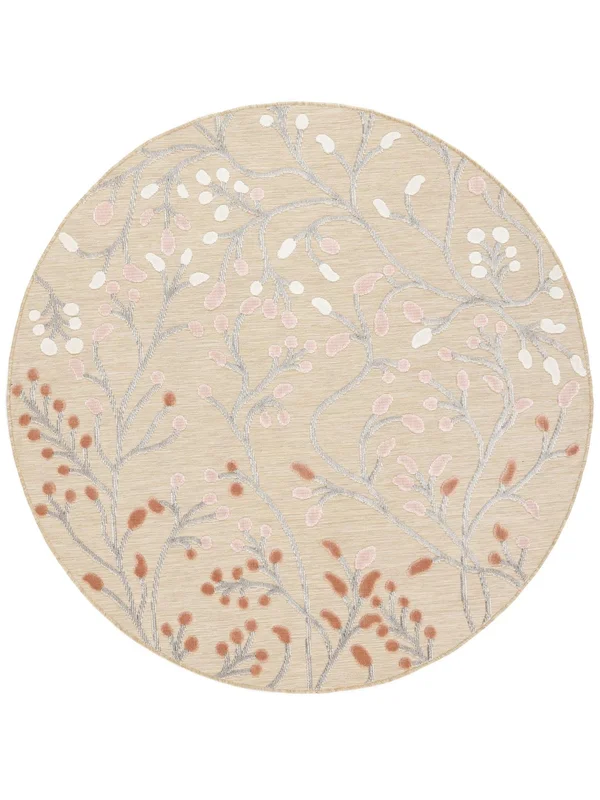 Garden Indoor/Outdoor Rug Washable Ø 150 Small Beige/Pink Round