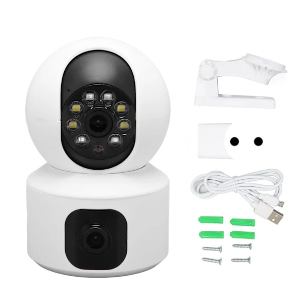 2.4G WiFi Säkerhetskamera Dubbla Linser HD Färg Mörkerseende Rörelsedetektering 2-vägs Talk Trådlös Övervakningskamera 100‐240V EU-kontakt