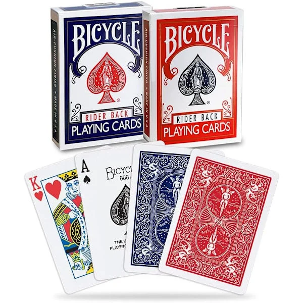 Bicycle Rider Back -pelikortit, vakiokoko, pokerikortit, premium-pelikortit, punainen ja sininen, 2 kpl:n pakkaus
