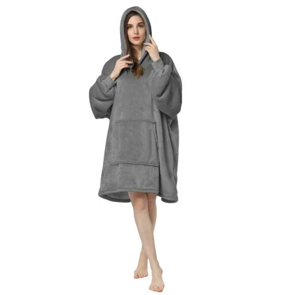 Hoodie Filt Blanket - Oversize Luvtröja Filt Snuggie Mörkgrå