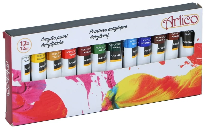 ARTICO akryylivärisetti 12 × 12 ml – taiteilijan akryylivärit – 12 väriä