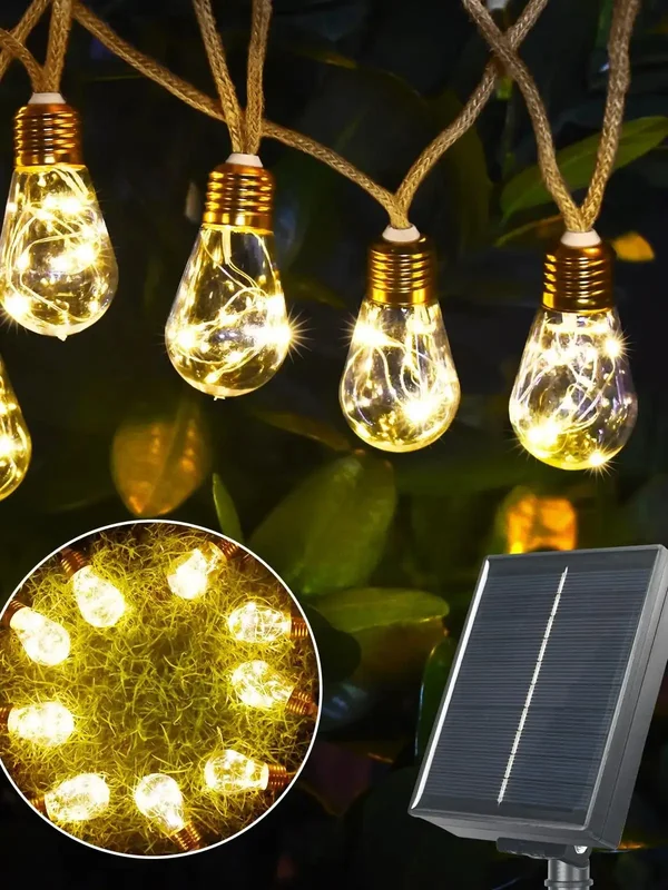 AliExpress - Solar-Lichterkette für den Außenbereich, 16 Glühbirnen, 8 Meter/8 Modi, für den Außenbereich mit Hanfseil, IP65 wasserdicht, Garten, 