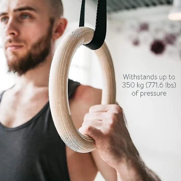 Wooden Gymnastic Rings including Suspension Straps - Set of 2 - 6 Meters Long - Adjustable Gymnastic Rings - for Home Sports and Fitness