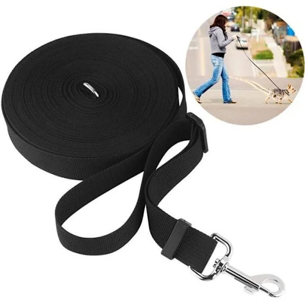 Koppel 15m/50ft Lang Nylon Kjæledyr Hund Katt Sporing Trening Lydighetskobbel (Svart)