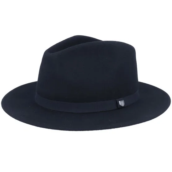 Brixton - Schwarz fedora Hut - Messer Packable Black Fedora @ Hatstore - Unisex Wollfilz Hut in Schwarz, Größe S 56cm