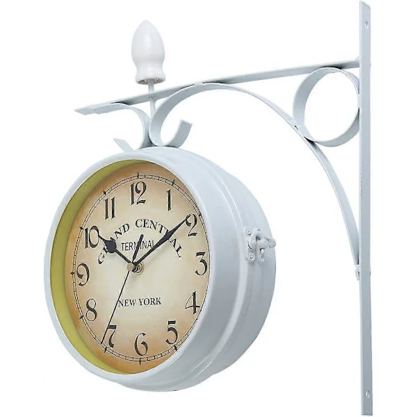2025 New Double-Sided Wall Clock, European Style Double-Sided Wall Clock Garden Clock for Outdoor Mounting (White)
