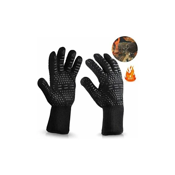 BBQ-handskar, ugnshandskar, grill upp till 800 °C, universella värmebeständiga handskar, matlagningshandskar för grillkök och grill unisex, svart 