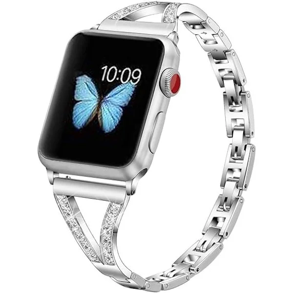 38mm 40mm 41mm Vogue Smyckesklockarmband för iwatch SE Serie Dam Kristall Diamant Armband Rostfritt Stålband