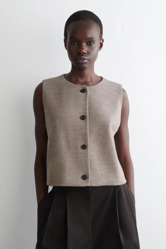 COS Boiled Merino Wool Waistcoat in Brown - Women