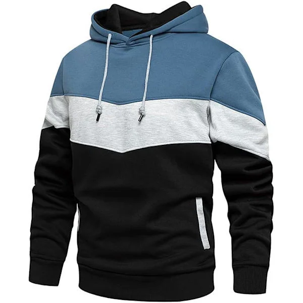 Herr Fleece Hoodie Tröja Casual Hooded Sweatshirt Kontrastfärg Topp med Känguruficka 90blue L