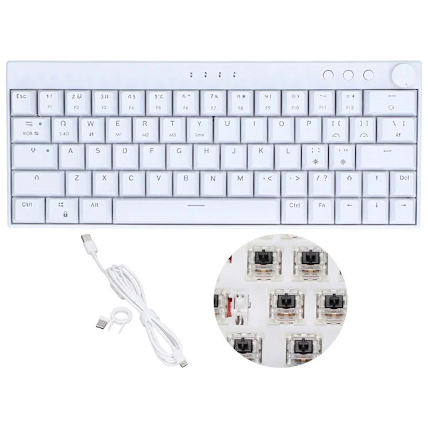 Mekaniskt tangentbord 64 tangenter Plus RGB 3-läges vreddesign Ergonomisk layout 4 omkopplare valfritt vitt tangentbord för IOS linjär actionbrytare