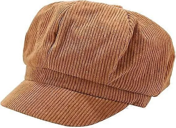 Women's Corduroy Caps 8 Panel Peaked Cap Vintage Newsboy Hats Gatsby Cabbie Cap Painter Tour Hat Brown