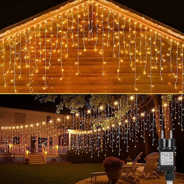 15m LED Istappsslinga med 8 Ljuslägen, Ljusslinga med Minnesfunktion och Timer för Utomhusfest, Juldekoration