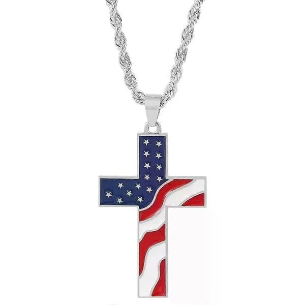 Nyhed Amerika Flag Vedhæng Emalje Kors Halskæde Guld Sølv Farve Kæde Halskæde Kristus Jesus Mode smykker Til Mænd