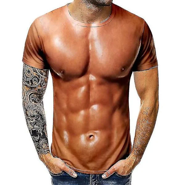 Herre 3D T-shirt Bodybuilding Simuleret Muskeltrøje Nøgen Hud Bryst Muskel T-shirt
