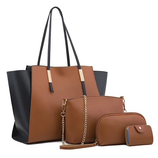 Women's Fashion Handbags Wallet Tote Bag Shoulder Bag Top Handle Satchel Purse Set 4 Pcs - Brown