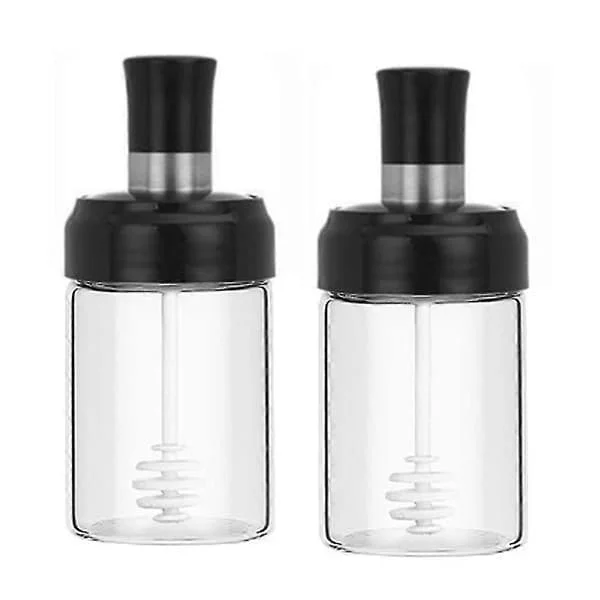 Sauce Jug Transparent Glass Combination Spoon With Lid Container Storage Spices Salt Sugar