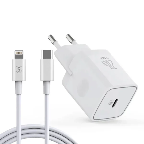 SiGN iPhone 13 Laddare USB-C PD och USB-C till Lightning-kabel, MFI-certifierad, 1 meter, 20W