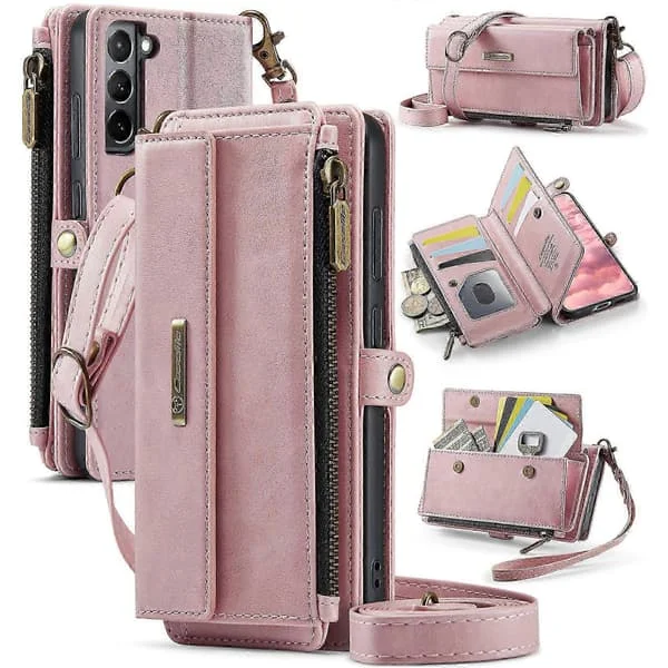 Kompatibel med Samsung Galaxy S21 4G / Galaxy S21 5G Cover CASEME C39 RFID Lynlås Pung Stativ Lædercover med Rem