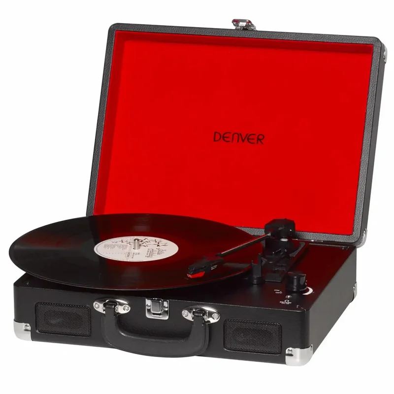 Denver VPL-120BLACK kannettava retro vinyylisoitin – USB-digitointi ja integroidut kaiuttimet