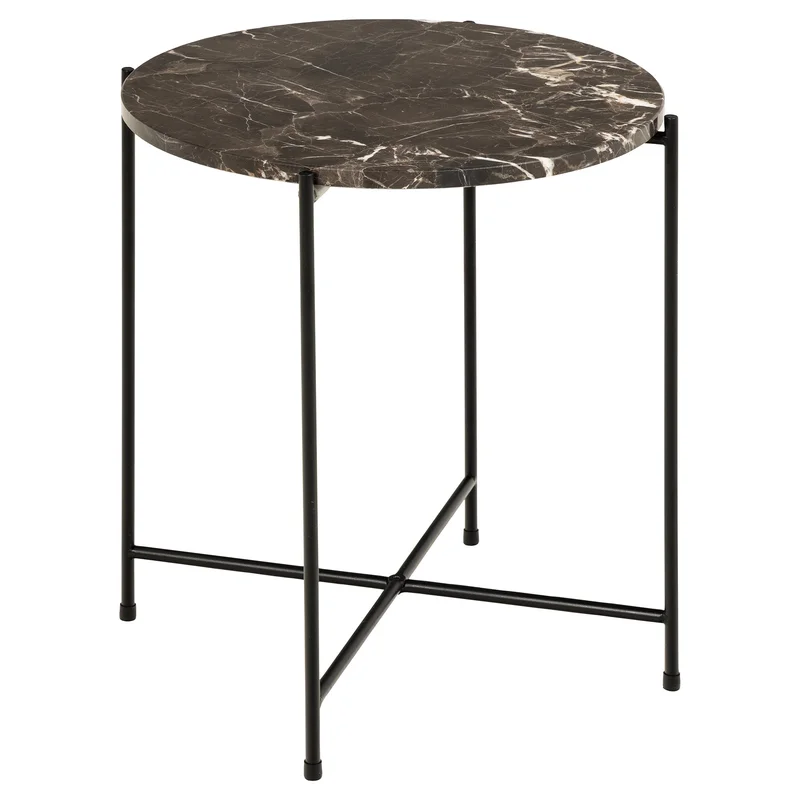 Avila hjørnebord i brun marmor Ø42cm - Sofabord, poleret marmor top, sort pulverlakeret stål stel - 42x42x45cm