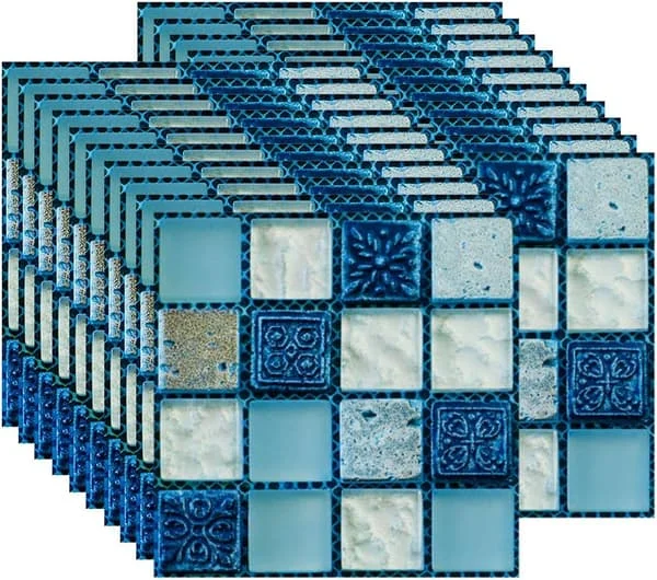 10 x 10 cm 20 st Självhäftande Kakeldekal Tapet Värmebeständig Vattentät Stänkskydd för Kök Badrum Stick Mosaik Blå