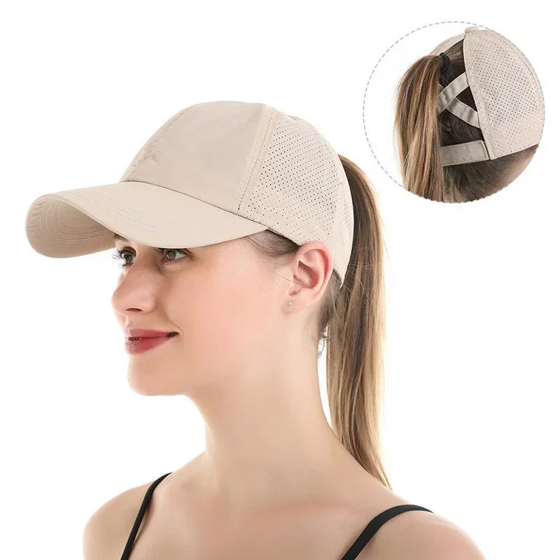AliExpress - Zomer effen kleur baseball cap dames athleisure kruis paardenstaart hoed mesh sneldrogende pet vizierhoed