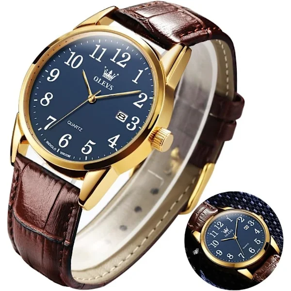 herreur læder analog quartz herre dress uge dato business klassisk lysende læderrem 3ATM vandtæt armbåndsur elsker