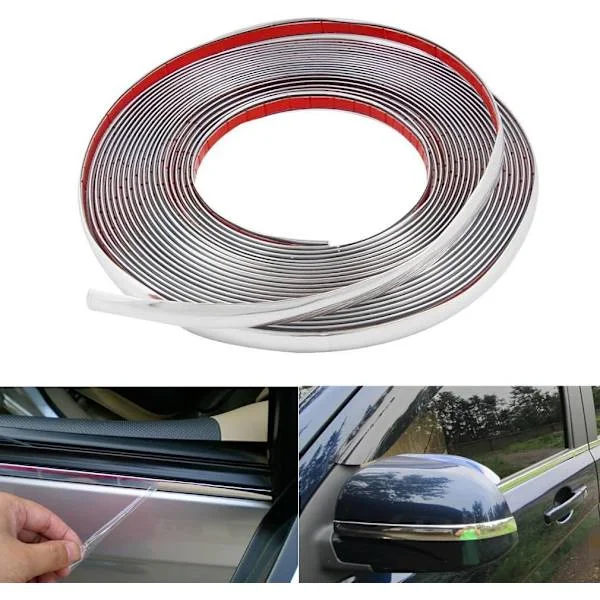 Krominen auton koristelista 10mm x 15m, universaali itseliimautuva koristeellinen puskurin oven koristelistan suoja