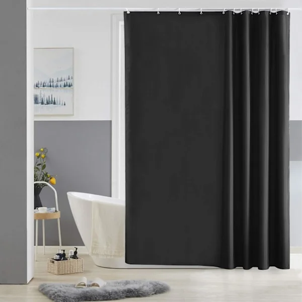 Antimugg dusjforheng svart vaskbart polyesterstoff vanntett badekar dusjforheng med krok 180x180 cm-FF-