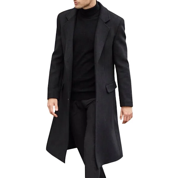 Herrejakke lang trenchcoat mænd Trenchcoat enkeltradet sort