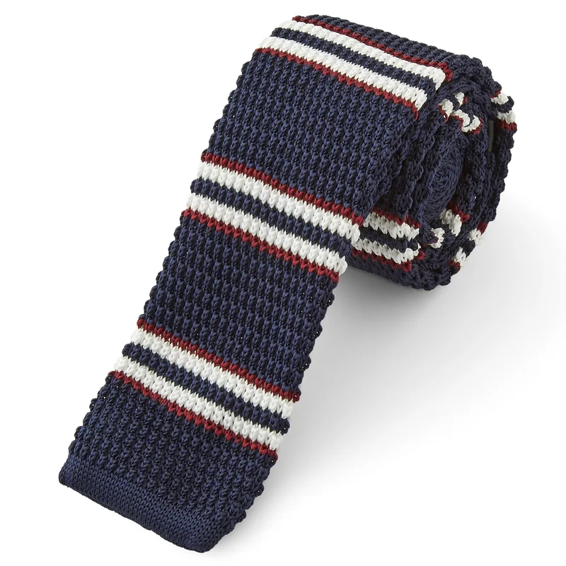 Blue Cable Knitted Tie for Men - Skinny ties