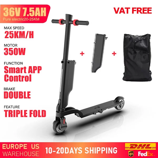 HUANCI X6 Hopfällbar 350W Elscooter 36V 7.5A Smart APP Elscooter för Vuxna