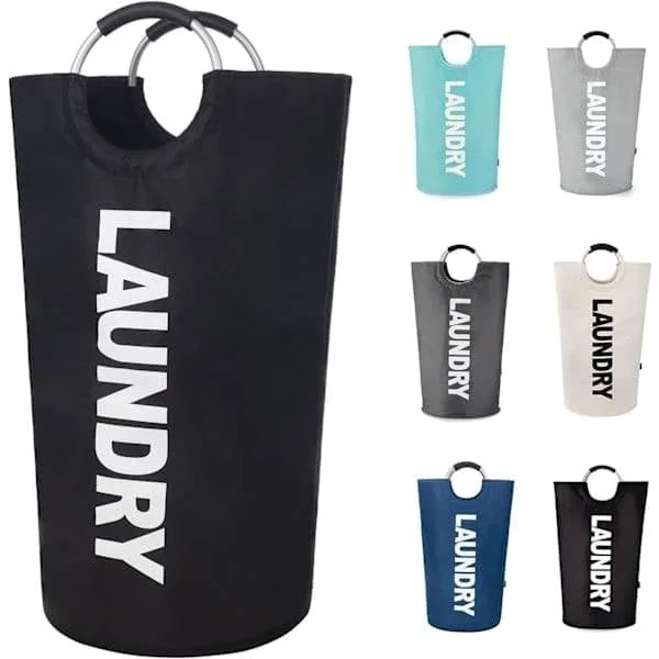 Laundry Basket with Padded Handles, Waterproof Foldable Laundry Hamper, Laundry Basket for Bathroom, Laundry Room, Dorm Black