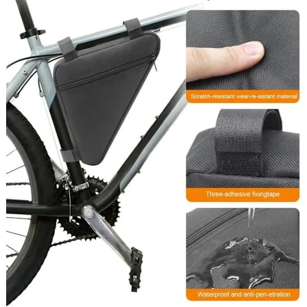 Cykelväska fram 28x20x20 cm - Vattentät cykelramväska med kardborrefäste - Svart för mobil & tillbehör - Lätt & slitstark polyester