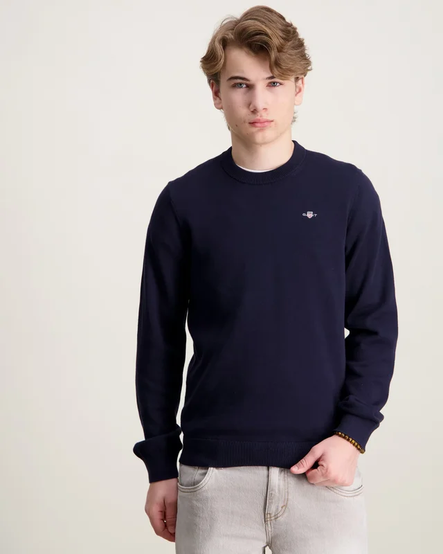 GANT Shield Cotton Crew Neck Sweater Blå Genser Gutt - Kids Brand Store