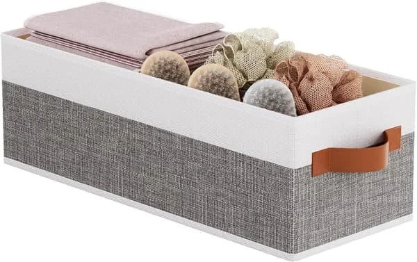 Set med 1 klädförvaringslåda, tyglåda, hopfällbara korgar med handtag, vit/grå, 38x15,5x13cm