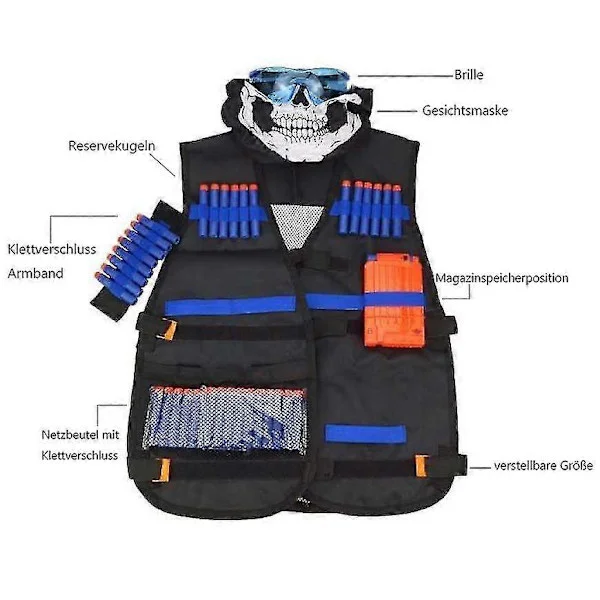 Dhrs Taktisk Vest Jakke Sæt Elite Sæt, Nerfe Vest, Taktisk Vest, Nerf Tilbehør Sæt Børn Taktisk Vest Med 60 Pile + 1 Nerfe Briller + 1 * 6 We