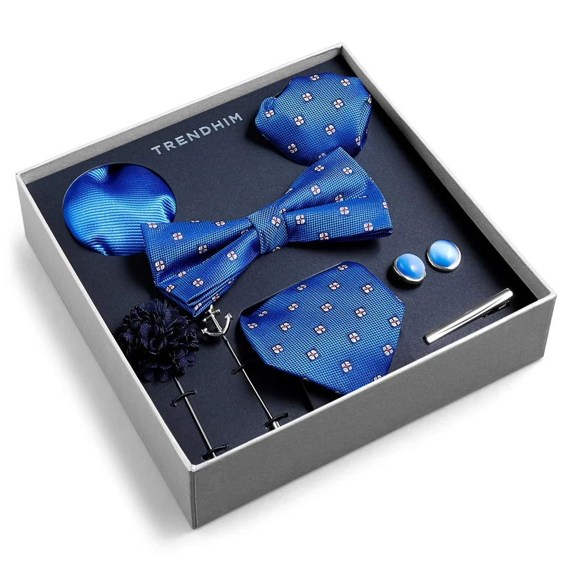 Scatola regalo con accessori da abito | Set color argento, blu e bianco per uomini - Confezioni regalo