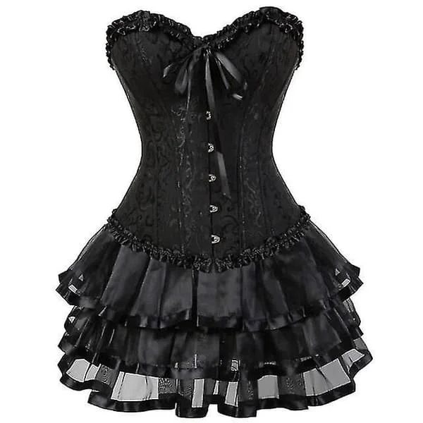Sexede korsetkjoler til kvinder Plus Size Kostume Overbust Burlesque Korset og Mini Nederdel Sæt Tutu Korset sort